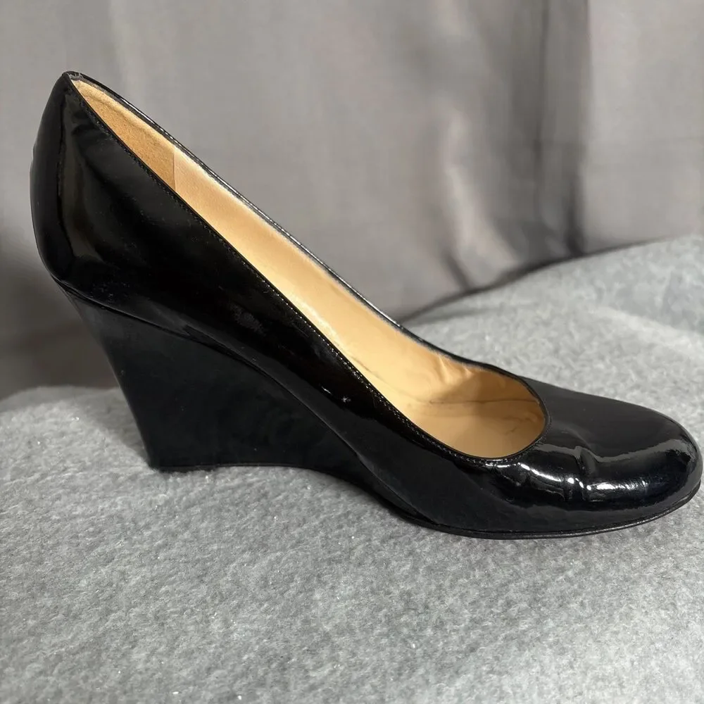 Kate Spade Platform Wedge Heels Black Size 7B Made In Italy Patent‎ Leather